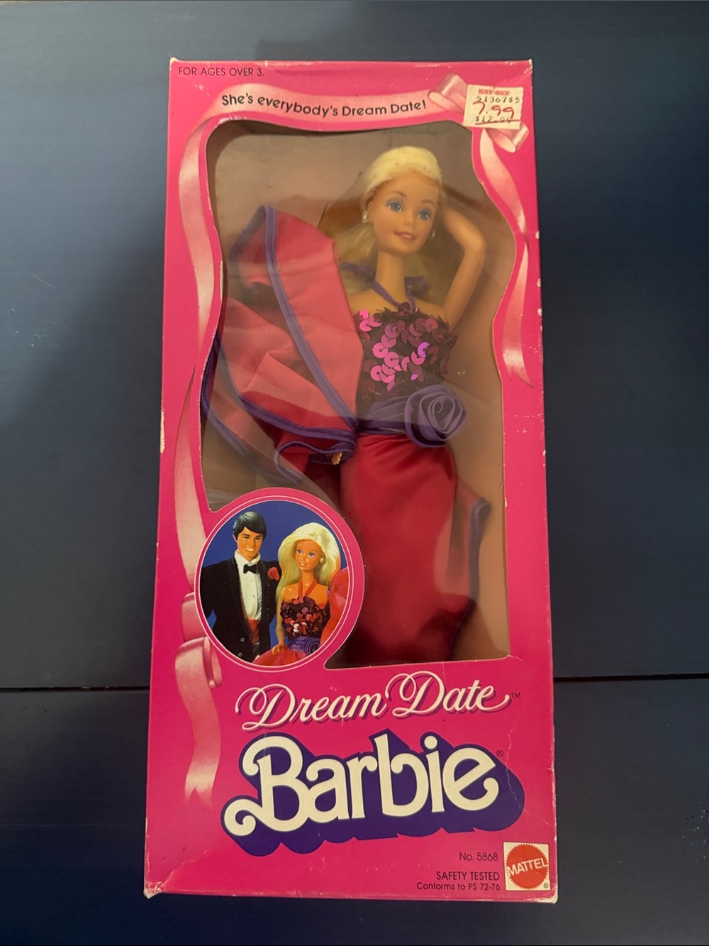 1982 Barbie Dream Date Doll in Pink and Purple Gown